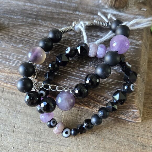 Crystal Healing Power Bracelets Bundle Onyx, Tiger Eye, Amethyst, Glass Beads... - Picture 4 of 13